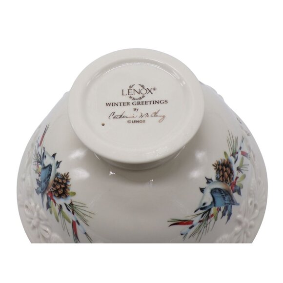 Lenox Winter Greetings Candy Dish Porcelain Gold Trim Holiday Bird Design 7" NIB - Picture 5 of 9